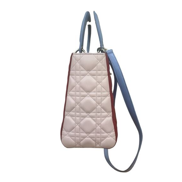 Authentic Dior Mini Lady Dior Tricolour Red / Pink / Blue Lambskin Cannage Bag - Picture 5 of 12